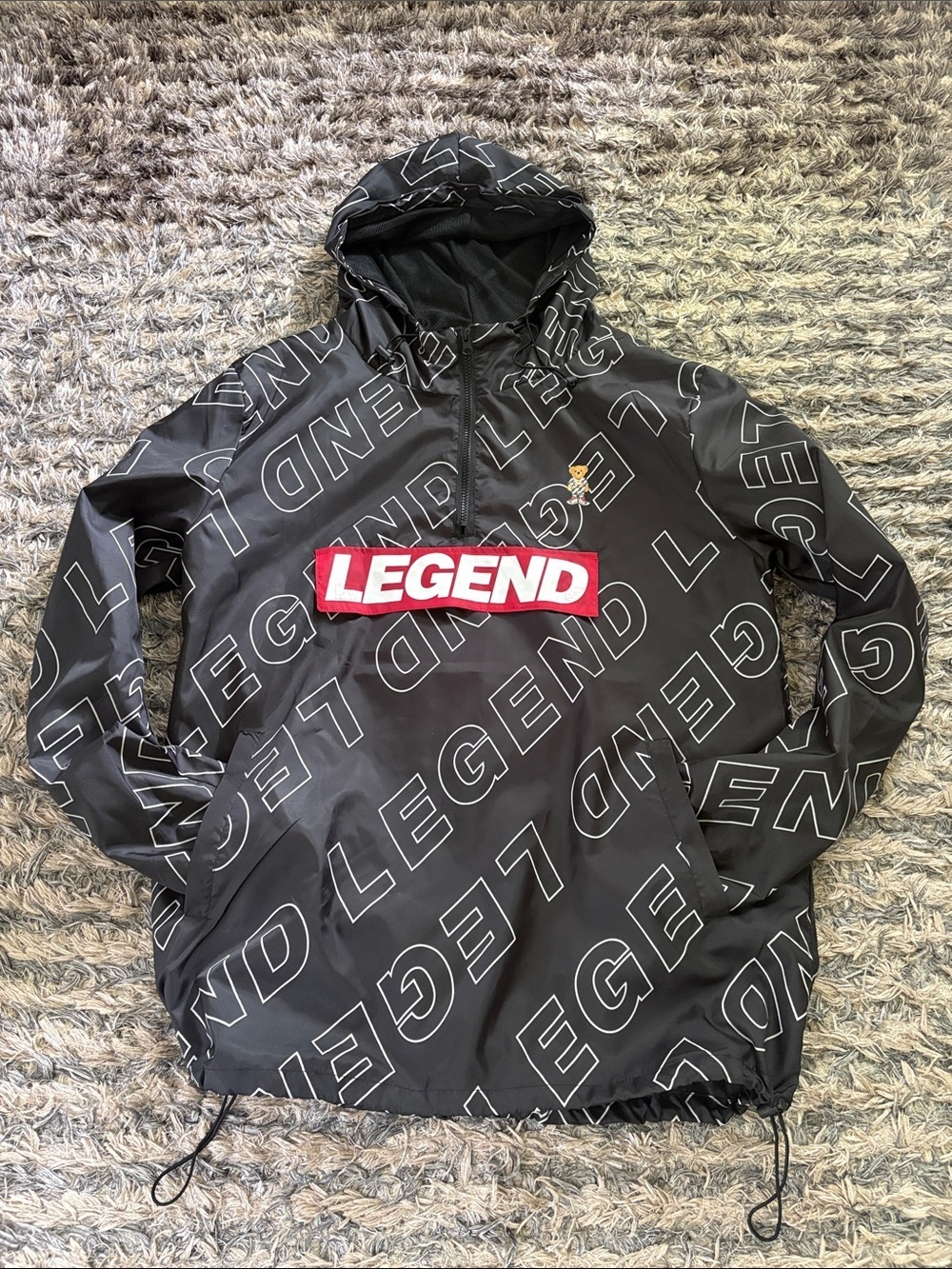 New Legend Black Hooded Windbreaker Jacket with Bold Logo XL